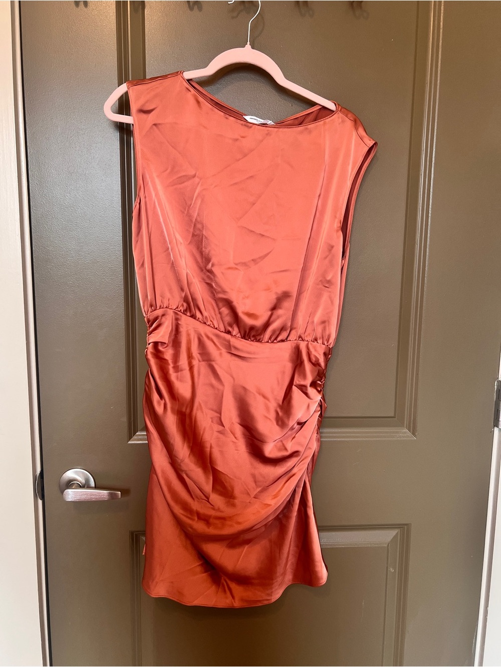 Amanda Uprichard Satin Mini Dress in Rust